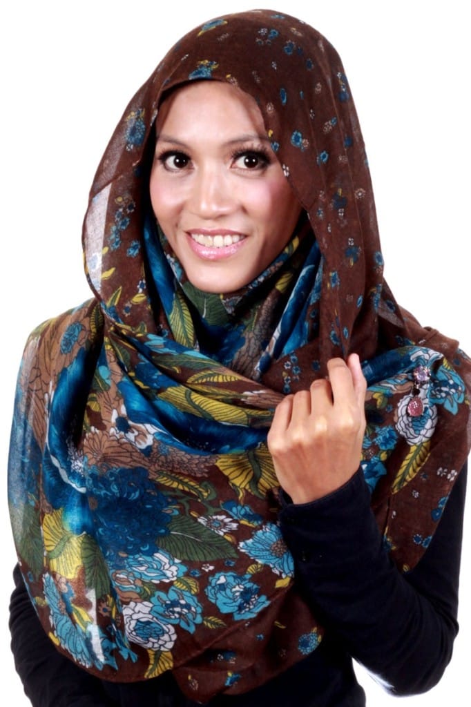 Shawl Labuh Rana Viscose Corak Floral Coklat